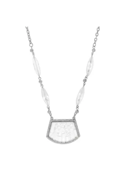 Silver-Tone White Lalique Pendant Necklace 16"Adj.