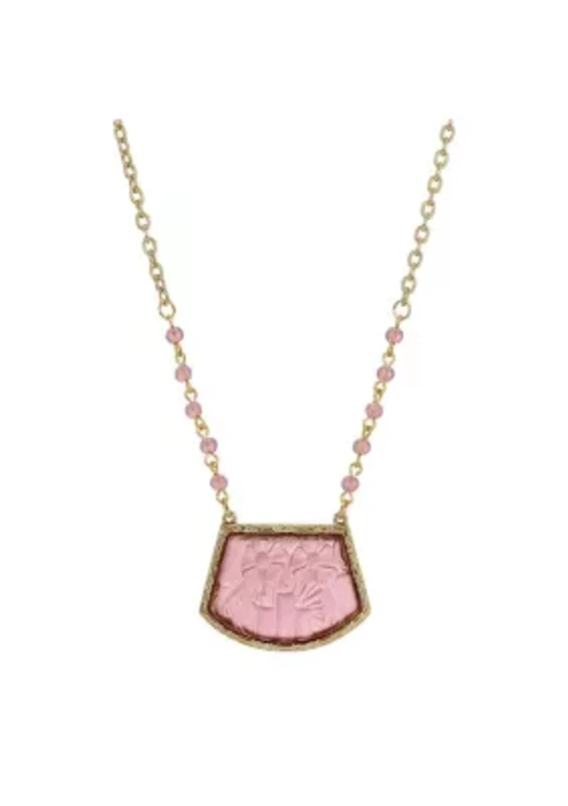 Gold-Tone Purple Embossed Pendant Necklace 16”Adj.