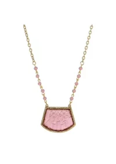 Gold-Tone Purple Embossed Pendant Necklace 16”Adj.