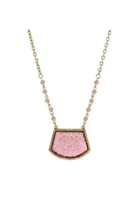 Gold-Tone Purple Embossed Pendant Necklace 16”Adj.