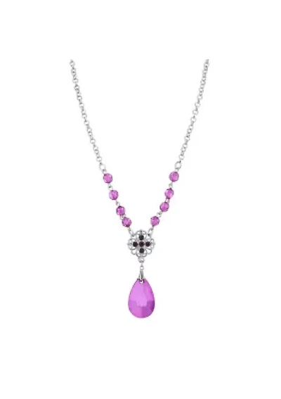 Silver-Tone Amethyst Purple Briolette Teardrop Necklace 16" Adj.