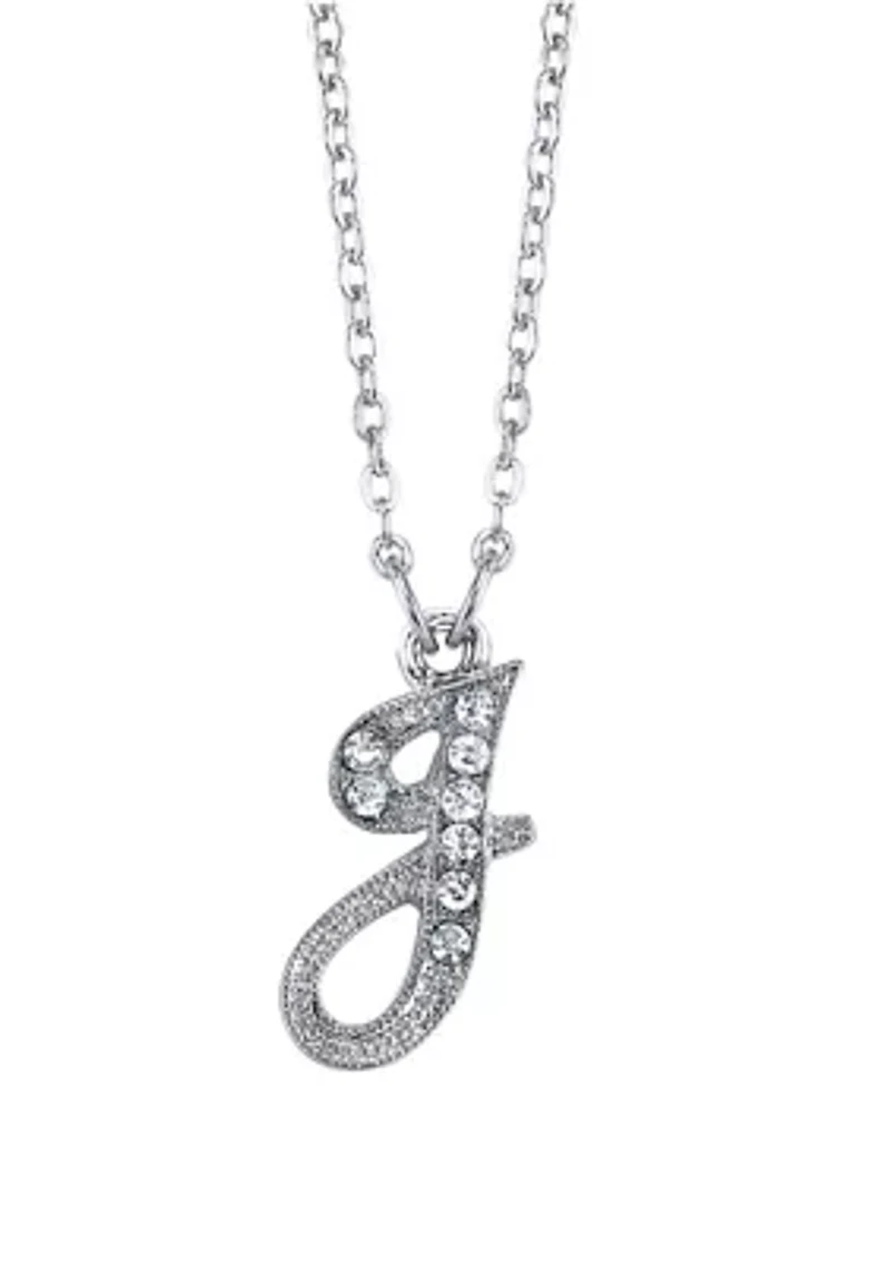 Silver Tone Crystal Initial Necklace