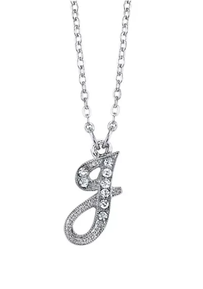 Silver Tone Crystal Initial Necklace