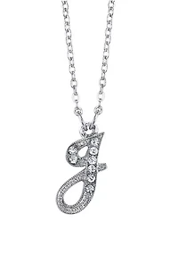 Silver Tone Crystal Initial Necklace