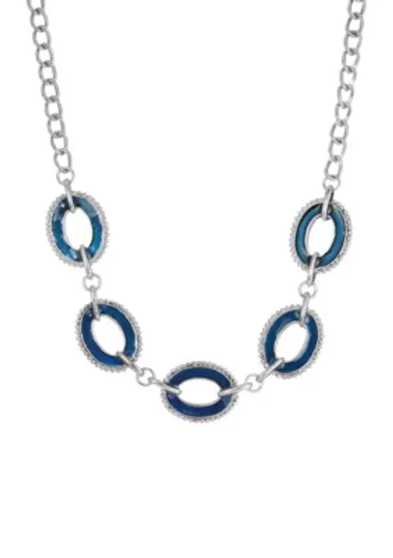 Enamel Oval Station Reversible Collar Necklace 16"Adj.