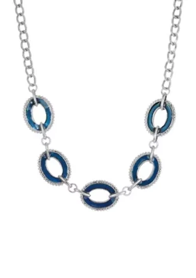 Enamel Oval Station Reversible Collar Necklace 16"Adj.