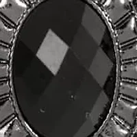 Black-Tone Oval Pendant Necklace 18"Adj.