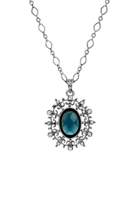 Blue Stone Crystal Oval Pendant 16" Adj.
