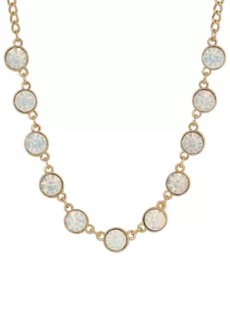 Gold Tone White Opal Glass Necklace