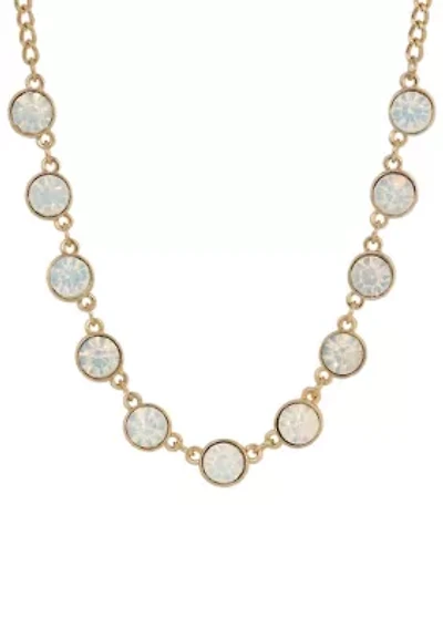 Gold Tone White Opal Glass Necklace