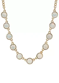 Gold Tone White Opal Glass Necklace