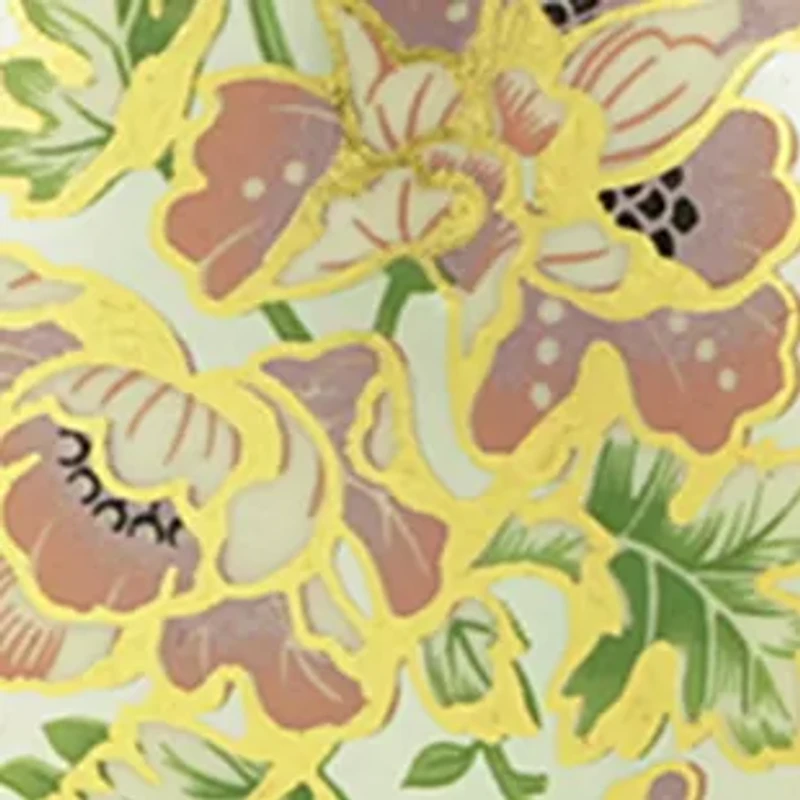 Gold Tone Large Oval Flower Decal Faux Pearl Chain Necklace 30"