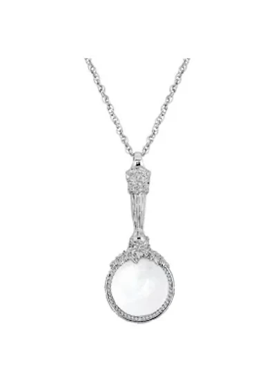 Silver Tone Magnifying Glass Pendant Necklace 30"