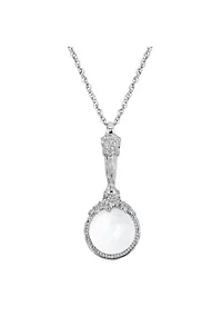 Silver Tone Magnifying Glass Pendant Necklace 30"