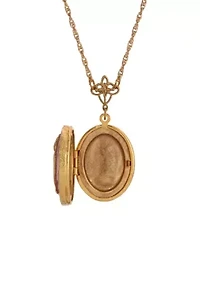 14K Gold Dipped Pink Enamel Oval Cat Locket Necklace