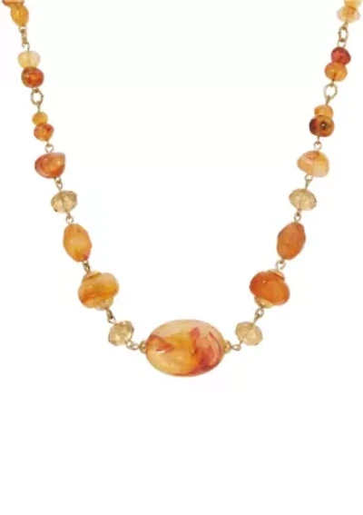 Faux Amber Bead Collar Necklace 15" Adj