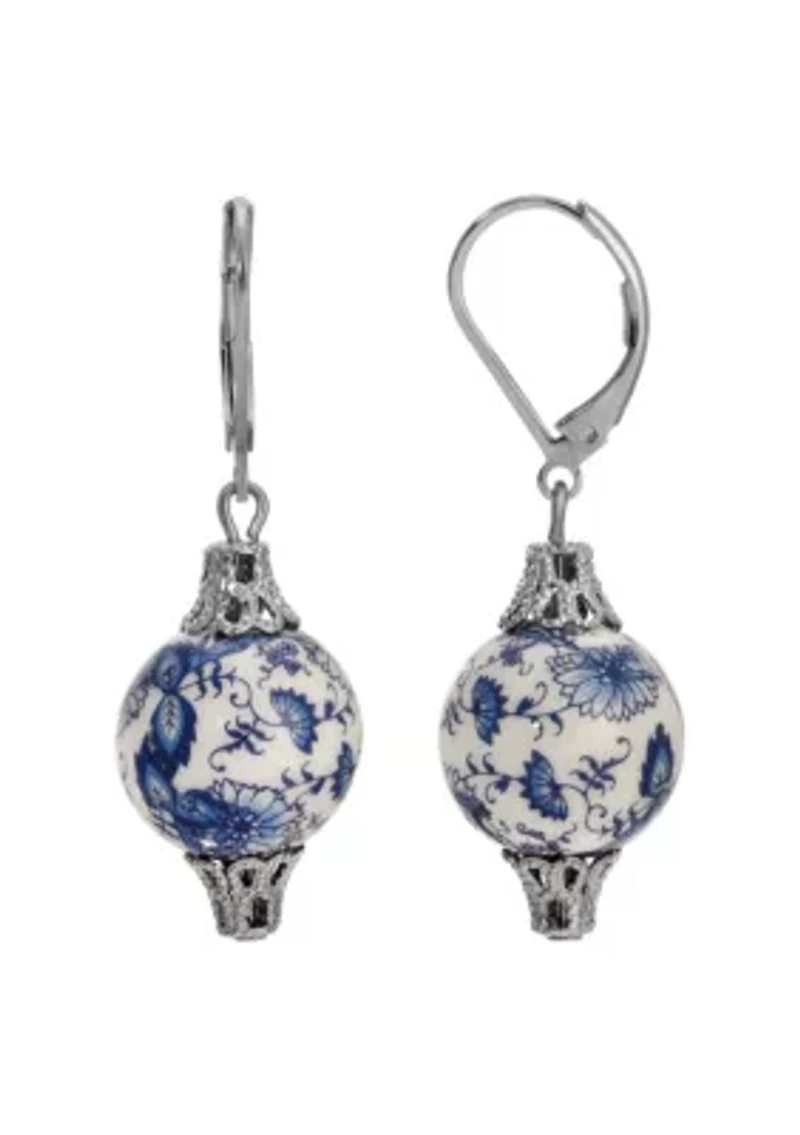 Silver Tone Blue Willow Drop Earring