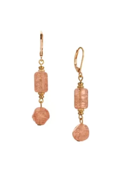 Gold Tone Peach Glass Bead Earrings