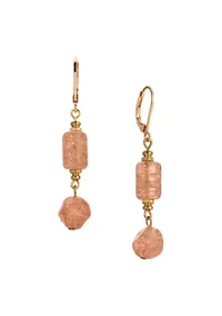 Gold Tone Peach Glass Bead Earrings