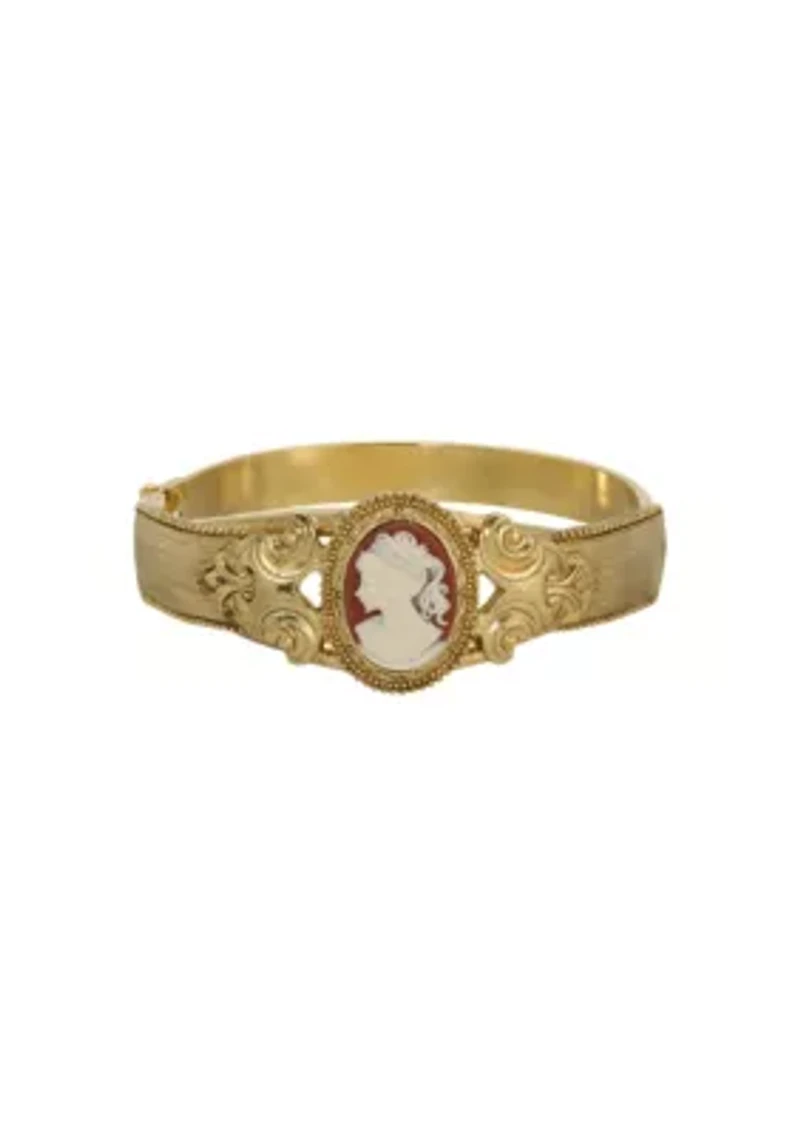 14K Gold Dipped Carnelian Cameo Bracelet