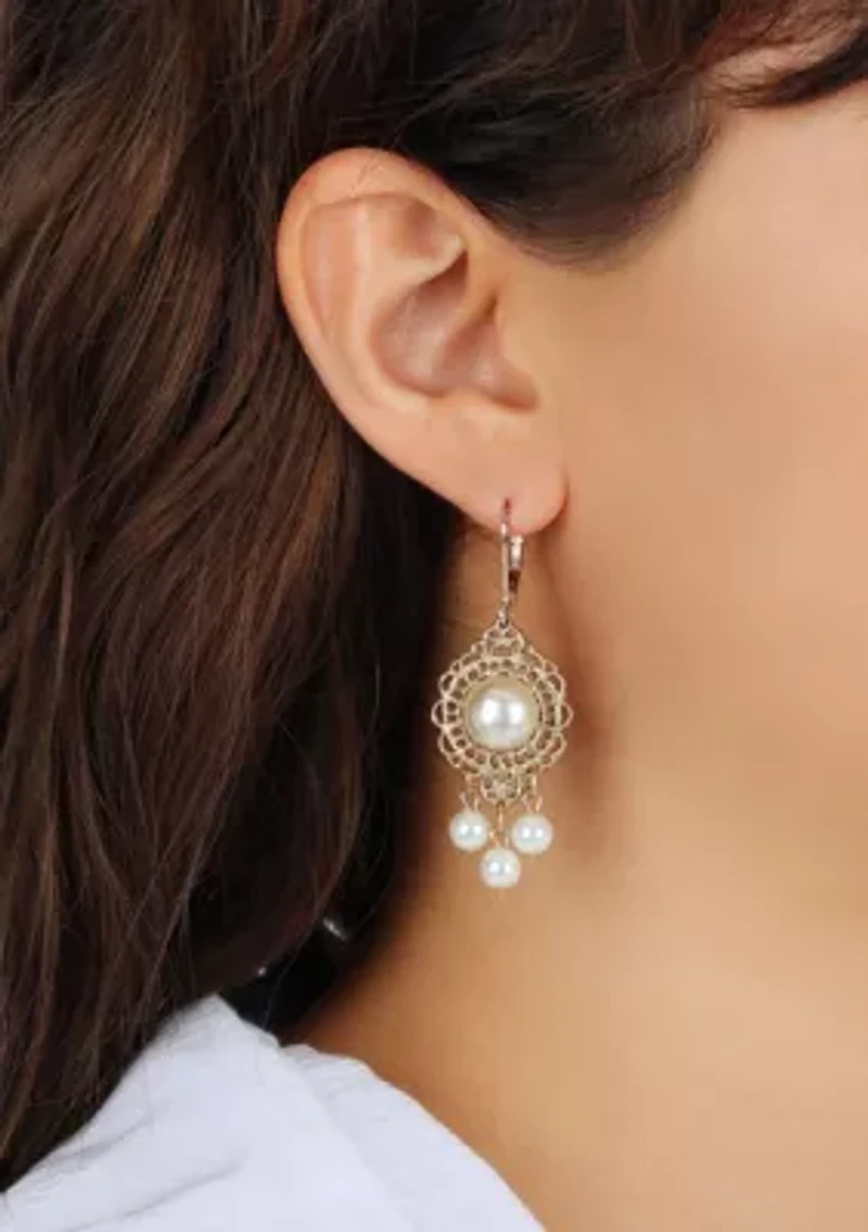 14K Gold Dipped Round Fx Pearl Earrings