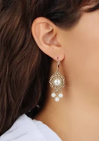 14K Gold Dipped Round Fx Pearl Earrings