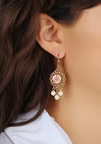 Pink Rose Faux Pearl Leverback Earrings