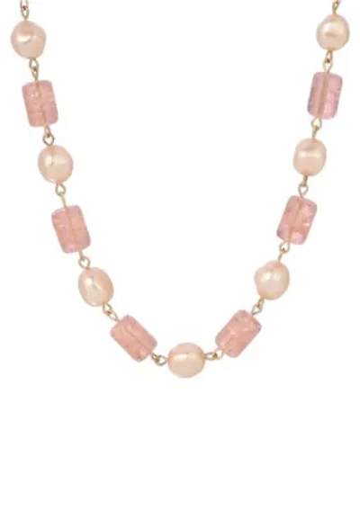 Peach Cracked Glass Faux Pearl Necklace