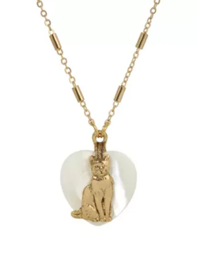 Heart MOP Cat Pendant Necklace 18"