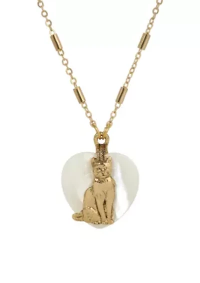 Heart MOP Cat Pendant Necklace 18"