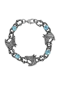 Silver Tone Horse Blue Glass Bracelet