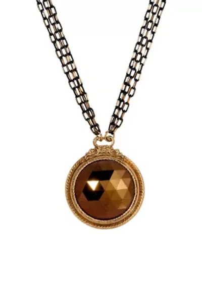 Two-tone Round Glass Topaz Necklace 25"