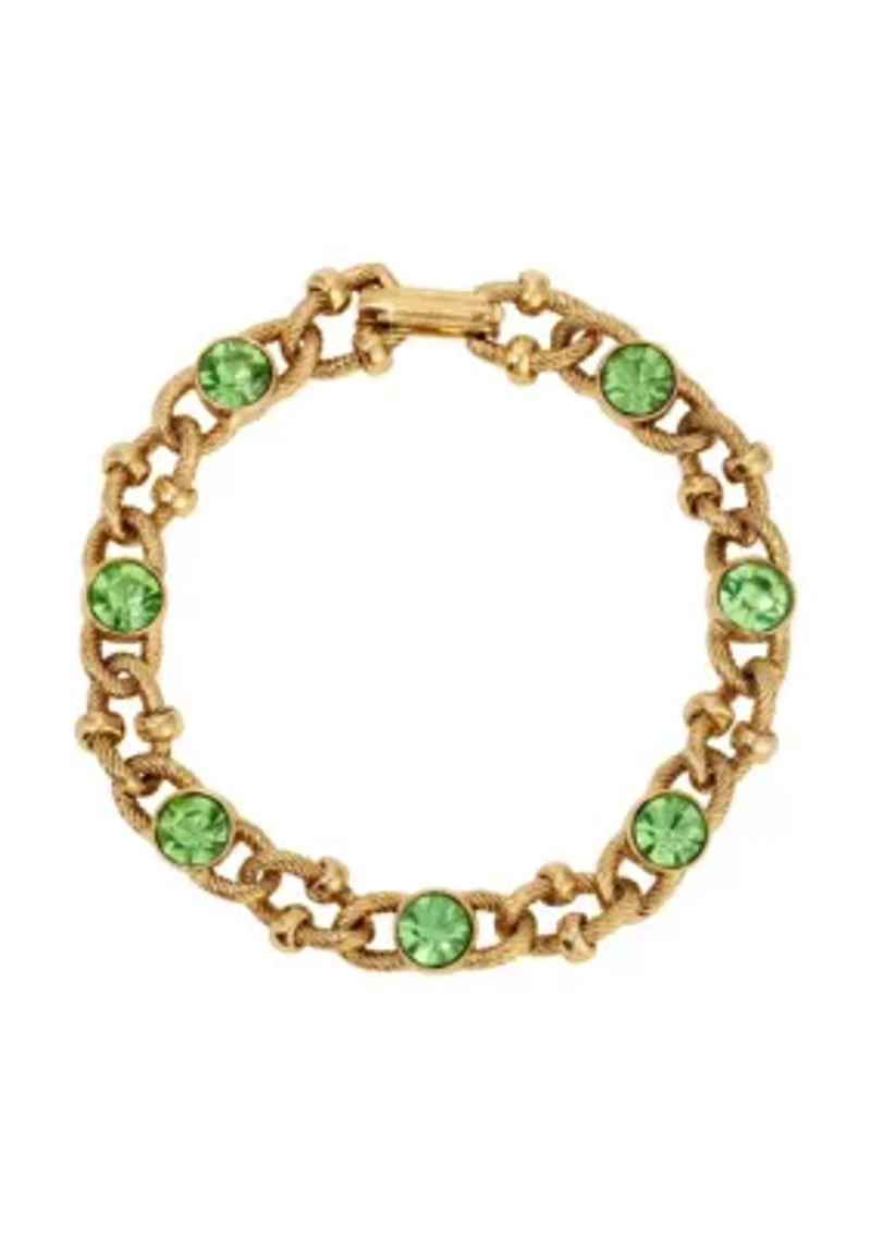 Gold Tone Green Crystal Link Bracelet