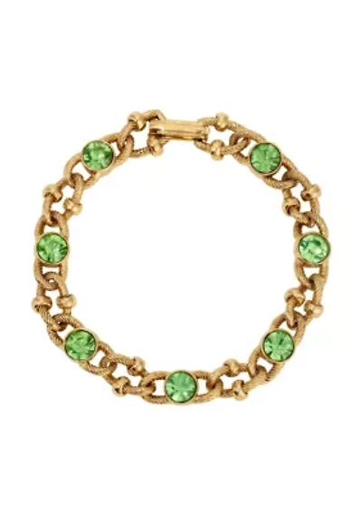 Gold Tone Green Crystal Link Bracelet