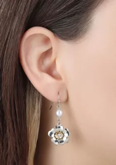 Two-tone Faux Pearl Flower Earrings