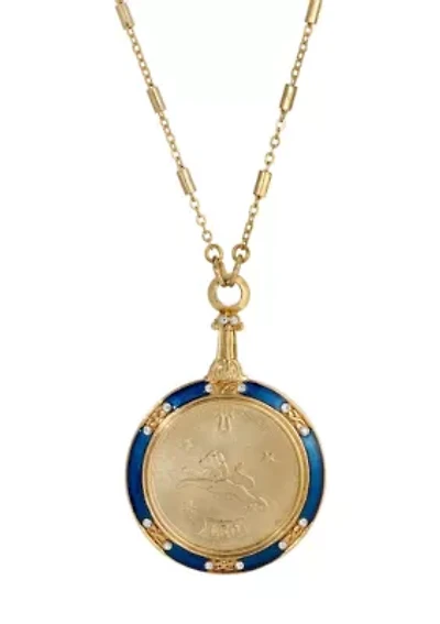 Gold Tone Enamel Zodiac Necklace 28"