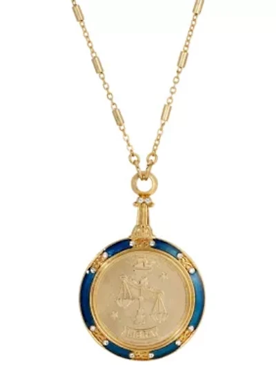 Gold Tone Enamel Zodiac Necklace 28"