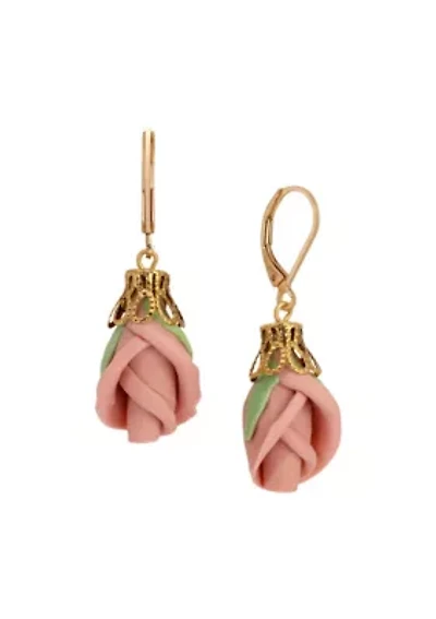 Pink Porcelain Rose Bud Earrings