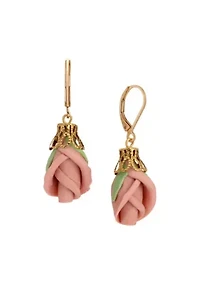 Pink Porcelain Rose Bud Earrings
