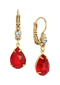 14k Gold Dipped Siam Red Teardrop Crystal Leverback Earrings