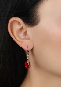 14k Gold Dipped Siam Red Teardrop Crystal Leverback Earrings