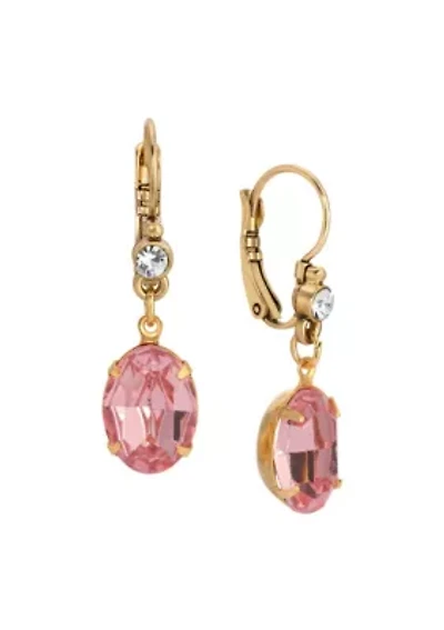 14k Gold Dipped Pink Oval Drop Earrings