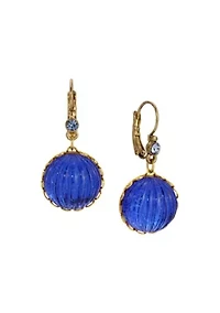 Round Blue Ribbed Crystal Earring