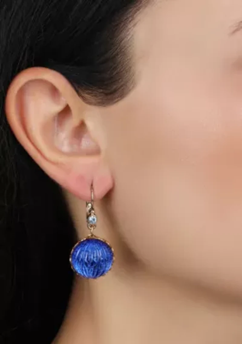 Round Blue Ribbed Crystal Earring
