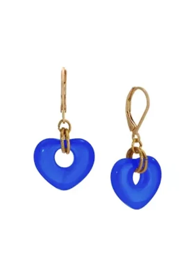 Gold Tone Heart Drop Leverback Earrings