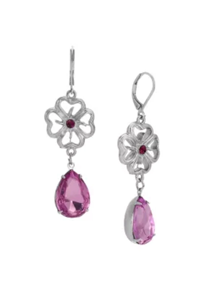Purple Flower Crystal Teardrop Earrings