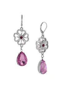 Purple Flower Crystal Teardrop Earrings