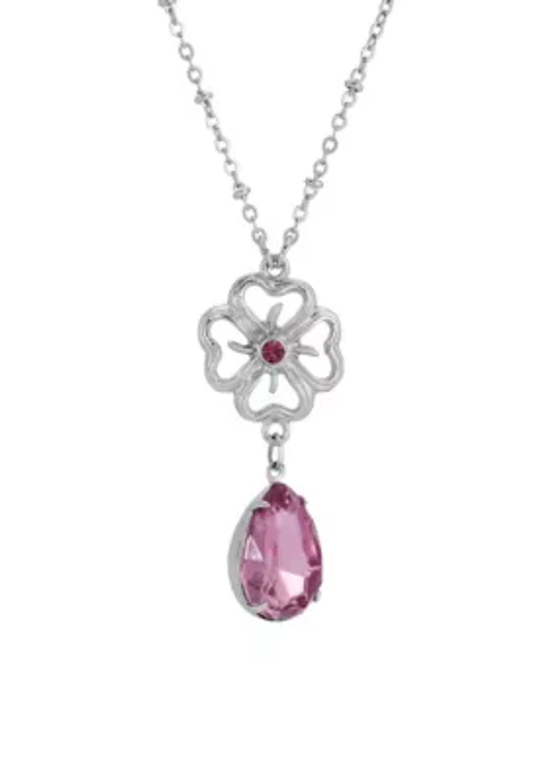 Purple Flower Crystal Teardrop Necklace