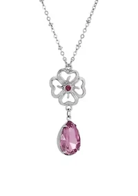 Purple Flower Crystal Teardrop Necklace