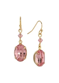 Gold Tone Pink Oval Crystal Earrings